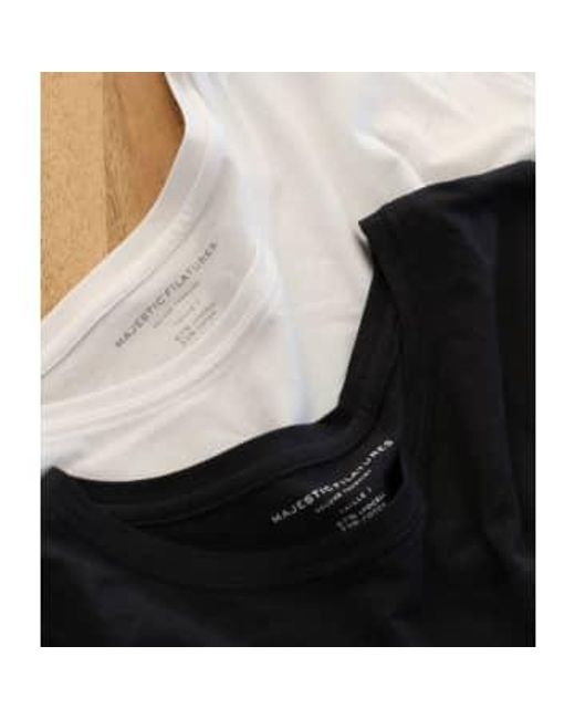 Shirt Lyocell Baumwoll Mix Shirt Rundhalsausschnitt di Majestic Filatures in Black