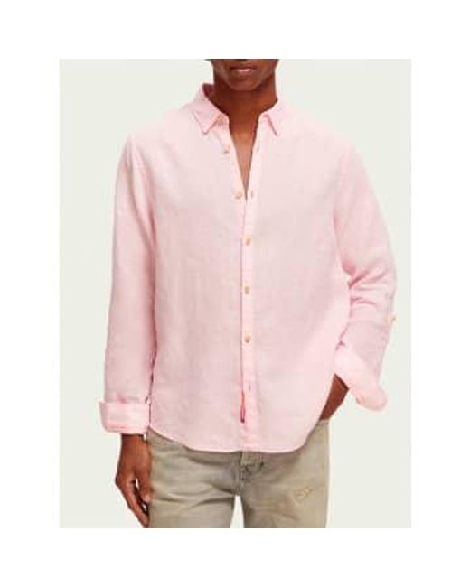 Scotch & Soda Pink Linen Shirt With Loop On The Sleeves S for men