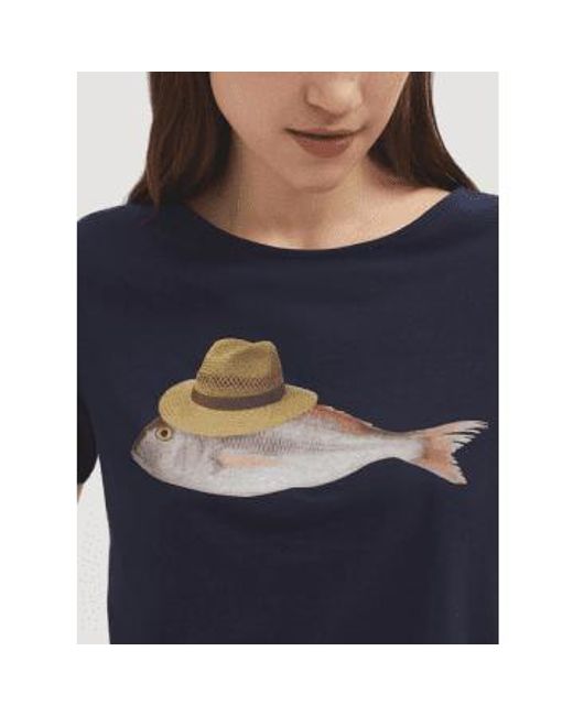 Nice Things Blue Fisch-baumwoll-t-shirt in der marine von