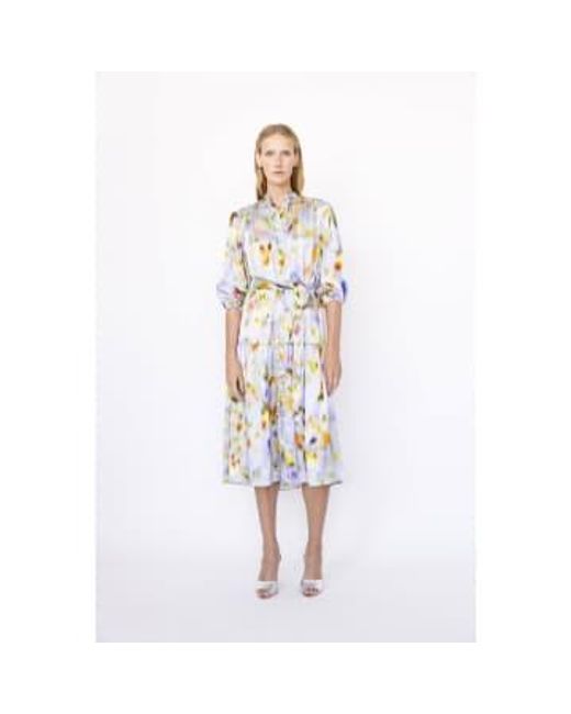 CHRISTY LYNN White Rainflower Watercolour Dress Size: L, Col: Blue Mult M