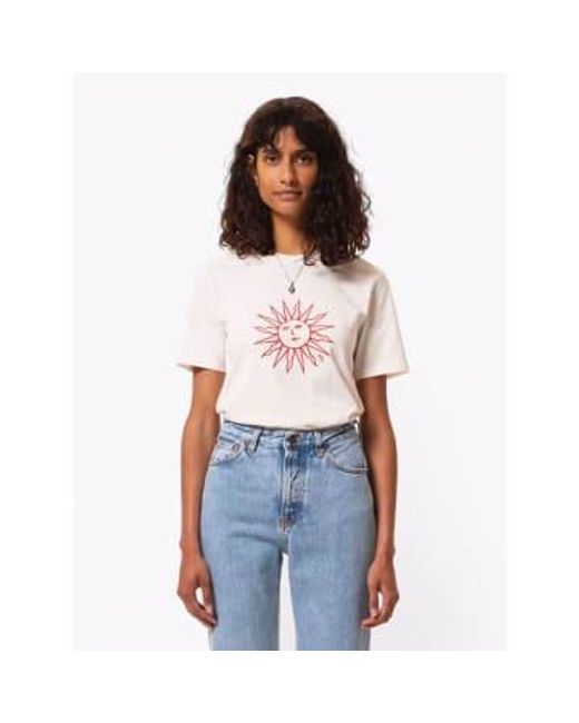 Nudie Jeans White Joni Embroidered Sun T-shirt Xs