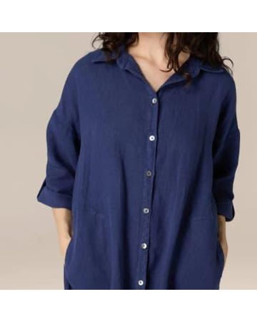 Sahara Blue Linen Shirt Dress Midnight M/l