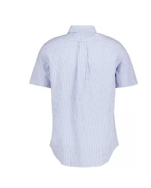 Regular Fit Striped Seersucker Short Sleeve Shirt di Gant in Blue da Uomo
