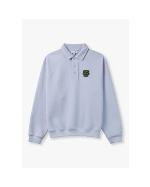 Mens French Heritage Snap Button Pique Sweatshirt In Light di Lacoste in Blue da Uomo