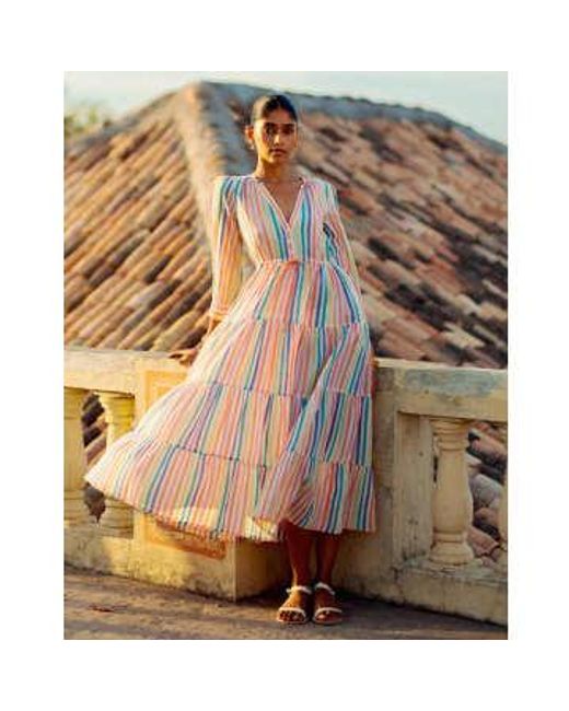 Pink City Prints Pink Sofia Dress Rainbow Stripe / Xs