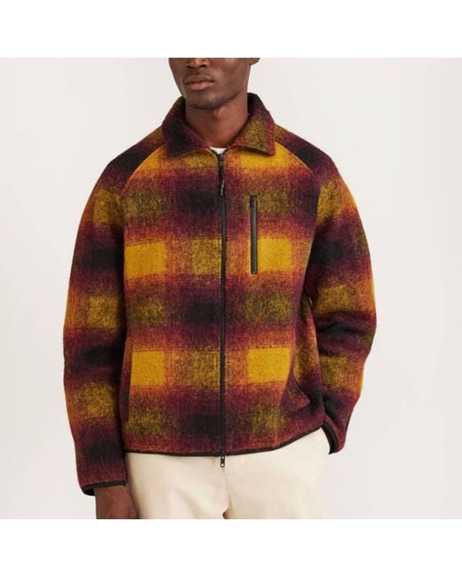 Percival Orange Check Fleece Jacket Yellow Multi for men