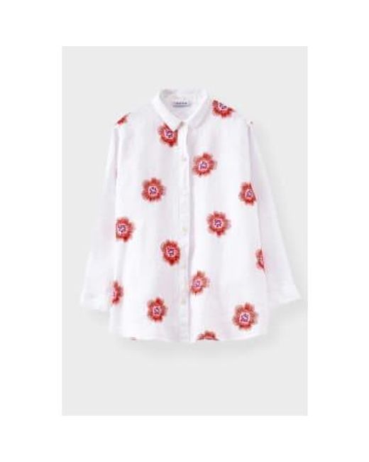 ROSSO35 White Embroidered Linen Gathered Shirt 12
