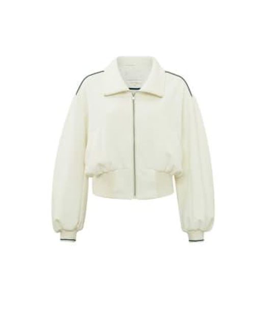 Yaya White Cropped Jersey Jacket With Collar