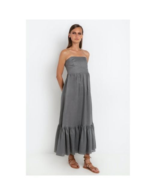Greek Archaic Kori Gray Strapless Grey Linen Dress