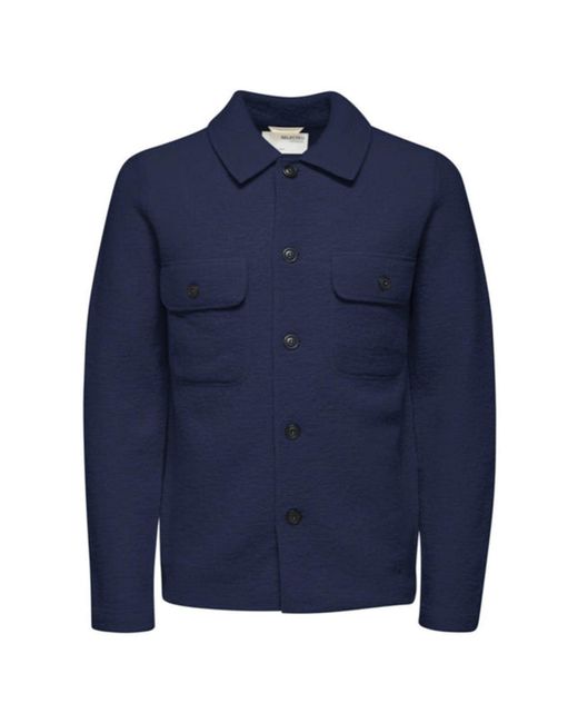 SELECTED Blue Wool Workwear Jacket for men