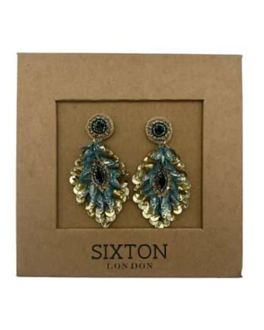 SIXTON LONDON Green Sequin Feather Earrings