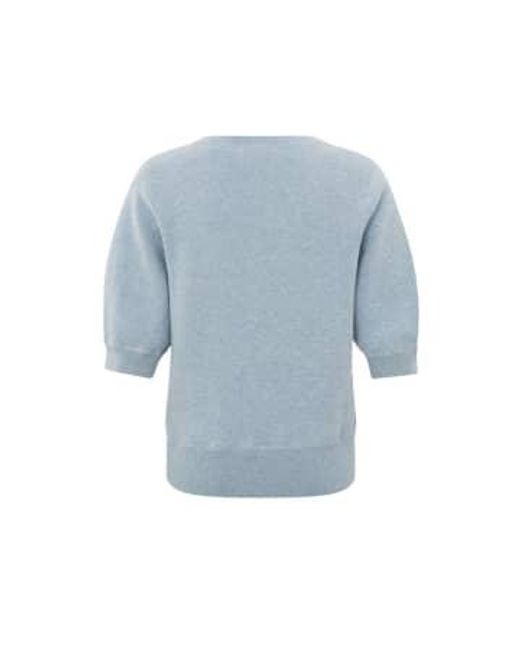 Yaya Blue Soft Sweater With V Neck And Half Long Sleeves
