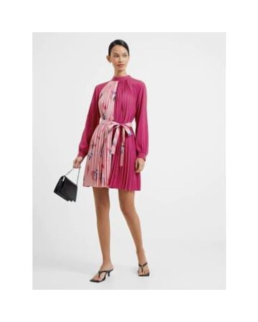 French Connection Pink Mini Wild Rosa Solid Seap Eugine Crepe Pleated High Neck Dress 10
