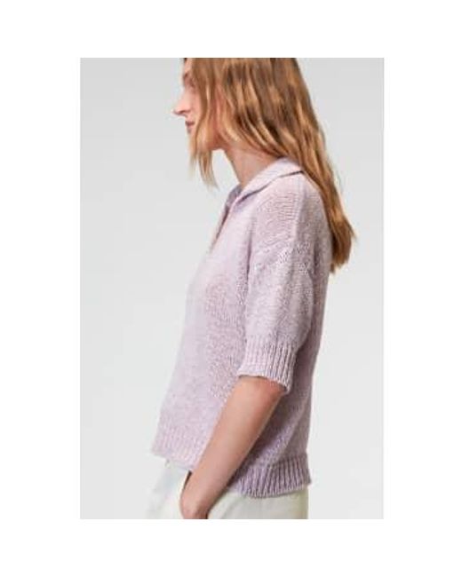 Roberto Collina Gray Knit Short Sleeve Polo M / Lilac