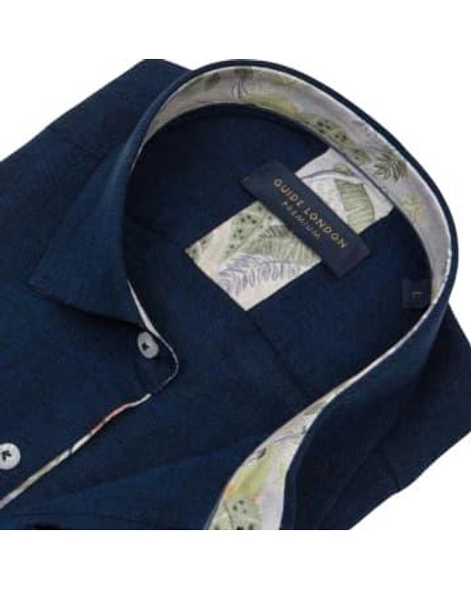Guide London Blue Linen Blend Short Sleeve Shirt for men