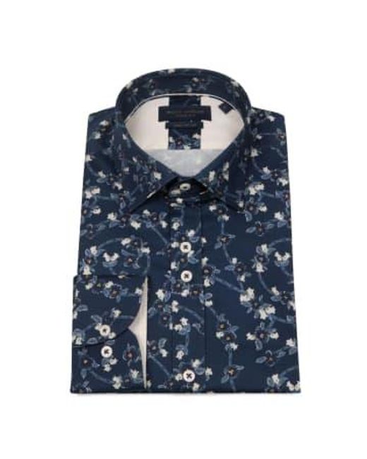 Guide London Blue Flower Stem Print Shirt Navy M for men