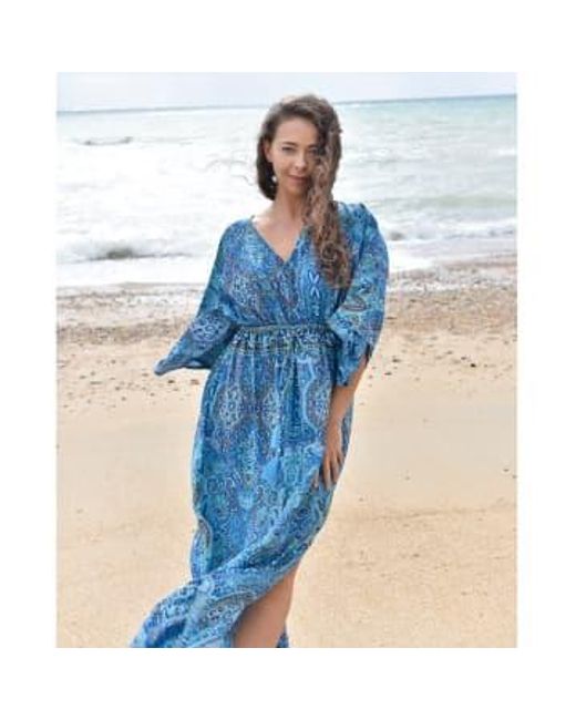 Powell Craft Blue 'alanna' Paisley Batwing Dress