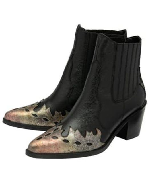 Ravel Black Galmoy Leather Boot With Metallic Foil Uk 6