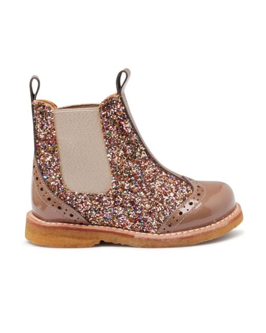 ANGULUS Glitter Chelsea Boot Brogue Pattern in Brown | Lyst
