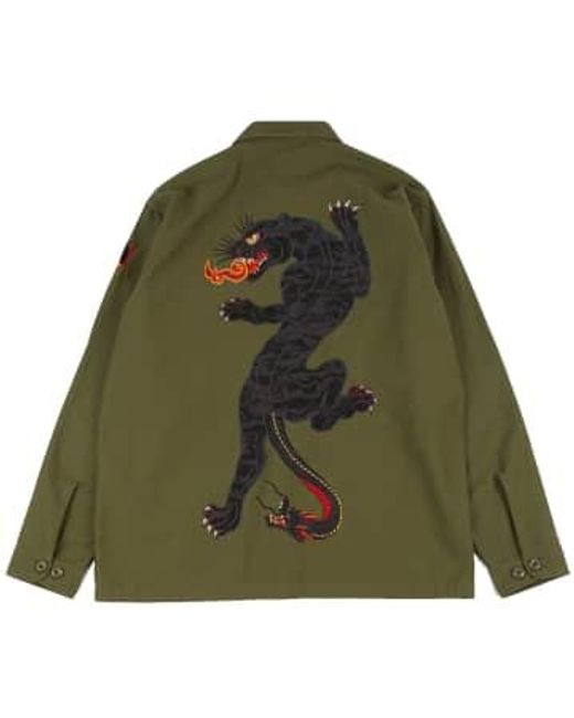 Maharishi Green Panther Embroidered Shirt Cotton Sateen Twill for men
