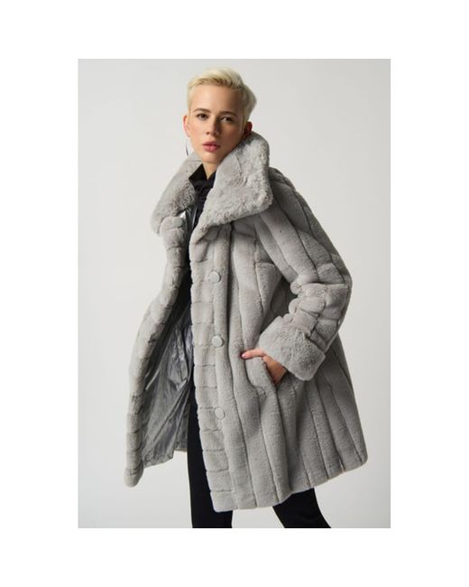 Joseph Ribkoff Gray Faux Fur Reversible Coat