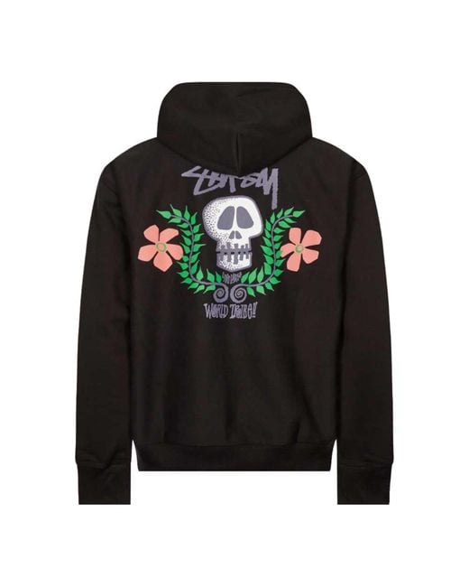 Sudara con capucha cresta calavera negra Stussy de hombre de color Black