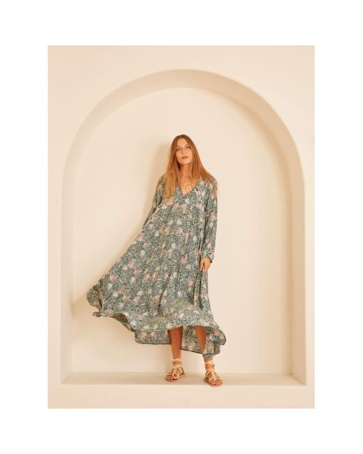 Natalie Martin Natural Fiore Maxi Dress In Andromeda Aegean