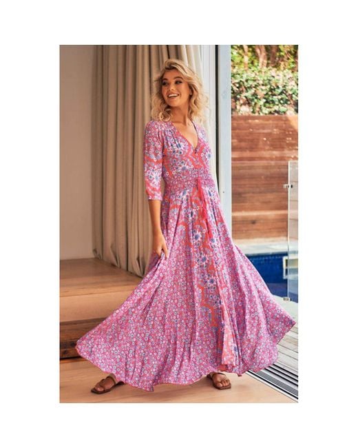 Jaase Blue And Pink Butterfly Print Indiana Maxi Dress