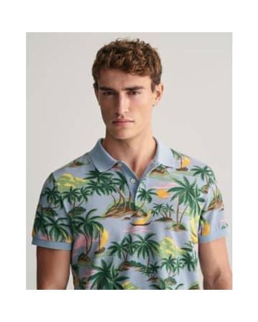 Hawaiian Print Polo Shirt In Dove 2062037 474 di Gant in Green da Uomo