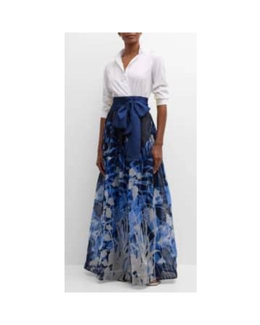 Sara Roka Blue Jinny Long Dress/ Shirt With Navy Print Skirt