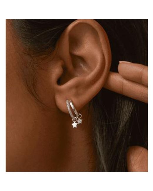 Estella Bartlett Metallic Duo Pave Star Hoop Earrings Silver / Cubic Zirconia