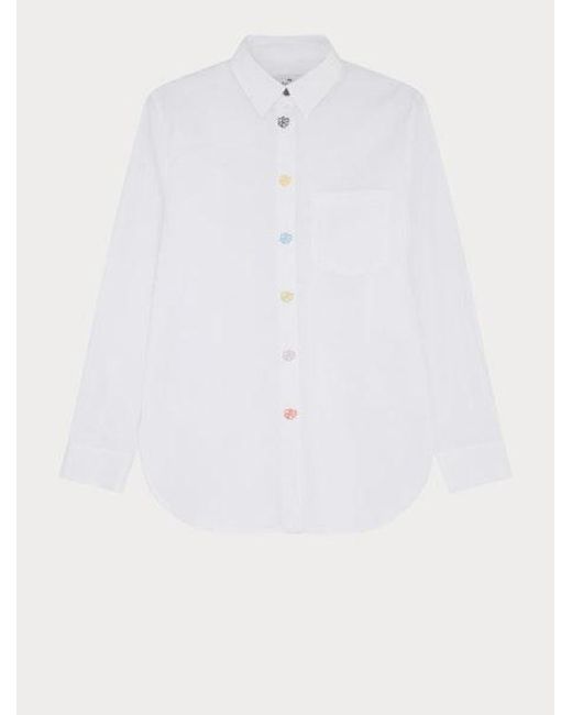 Paul Smith White Cotton Long Sleeved Shirt With Embroidery W2R-331Bb-L21598.01