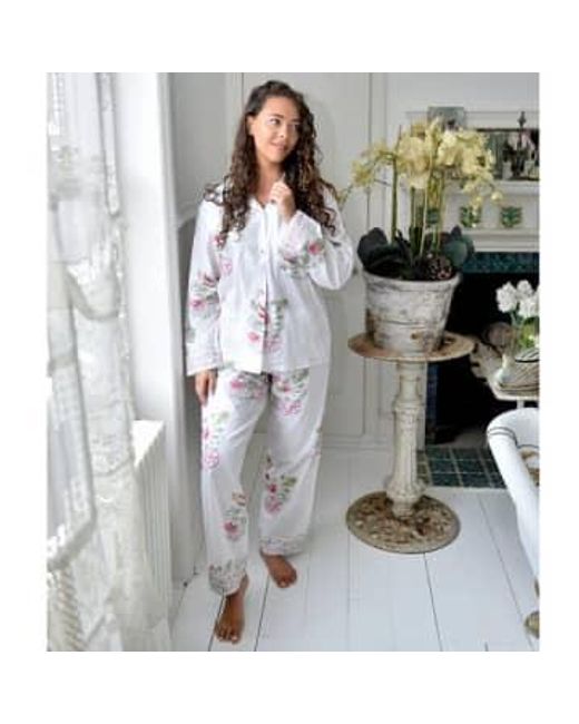 Powell Craft Gray And Mink Green Floral Print Ladies Pyjamas S/m