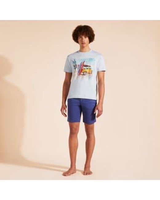 Portisol Cotton T Shirt Surf And Mini Moke In Sky Ptsap384 di Vilebrequin in Blue da Uomo