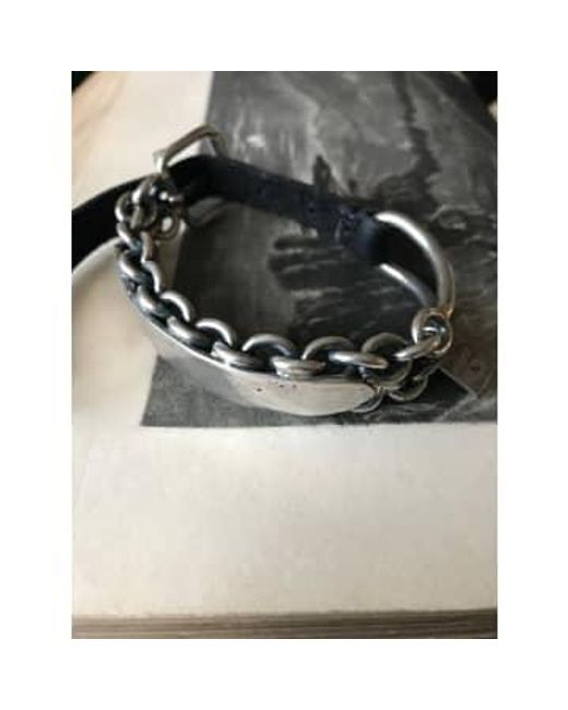 Goti Black 925 Oxidised Silver And Leather Bracelet Adjustable for men