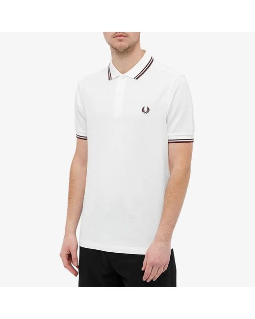 Fred Perry Slim Fit Twin Tipped Polo Snow White & Aubergine for Men | Lyst