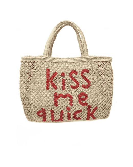 The Jacksons Pink Natural And Scarlet Kiss Me Quick Jute Bag
