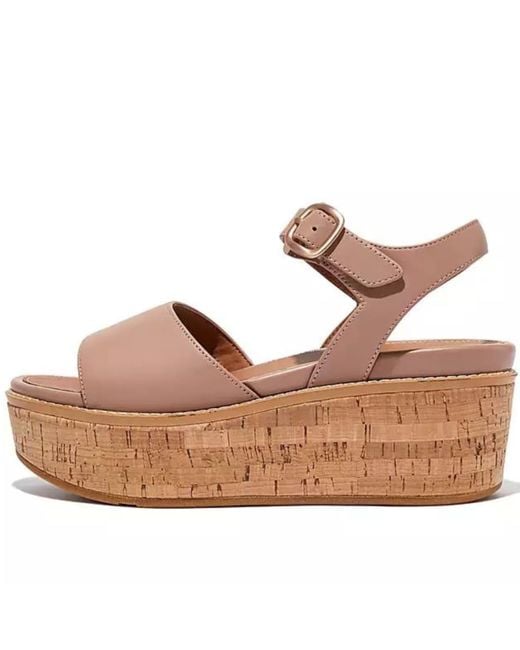 Fitflop Brown Beige Eloise Cork Wrap Leather Back Strap Wedge Sandals