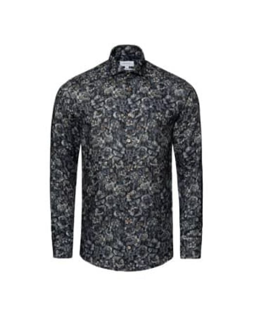 Slim Fit Navy Floral Print Merino Wool Shirt 10001028427 Eton of Sweden pour homme en coloris Black