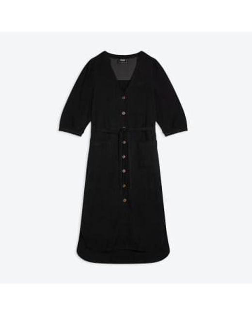 Botón negro viscoso lino a través l vestido Lowie de color Black