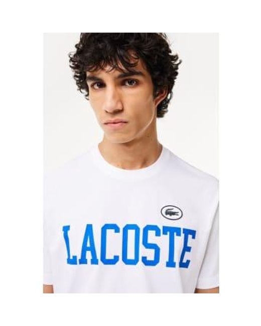 Lacoste White Cotton Contrast Print And Badge T 3 for men