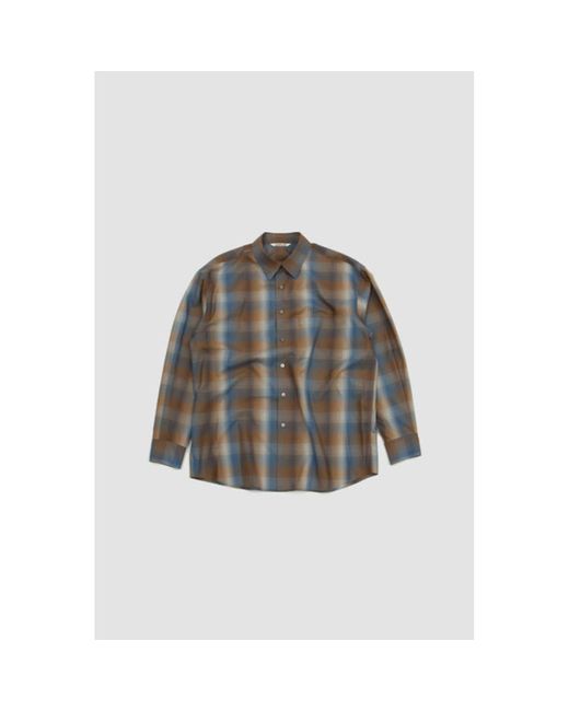 AURALEE Super Light Wool Check Shirt Blue/brown in Gray for Men | Lyst