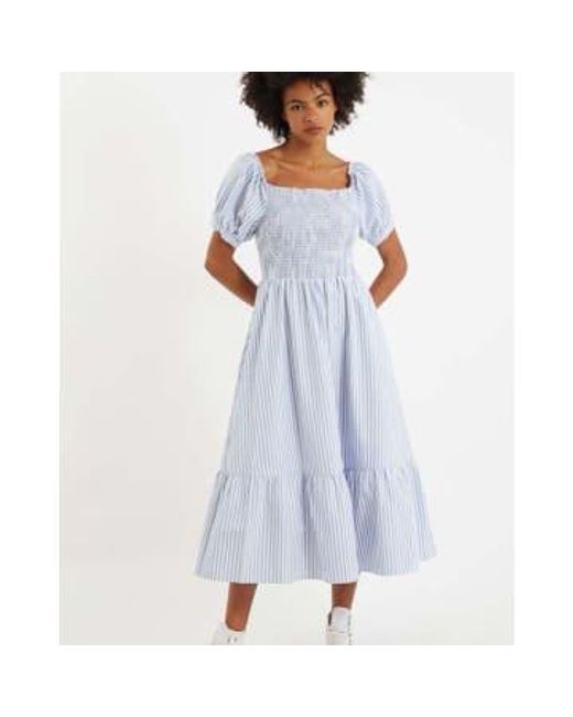 Lilac Rose Blue Louche Babette Sail Stripe Shirred Bodice Midi Dress