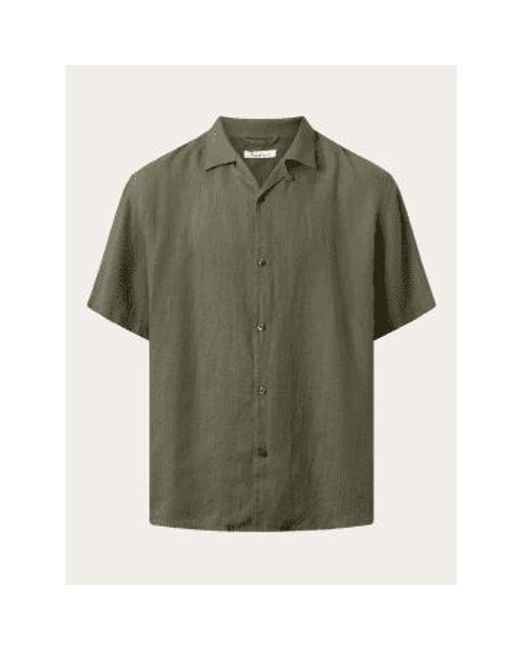 Knowledge Cotton Green 1090010 Box Short Sleeve Linen Shirt Burned Olive S for men