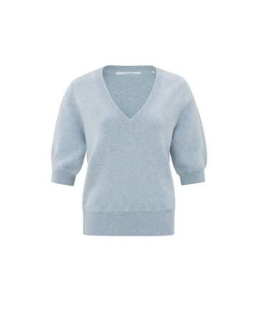 Yaya Blue Soft Sweater With V Neck And Half Long Sleeves