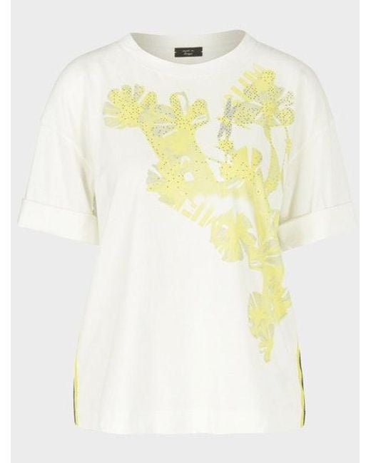 Marc Cain Yellow Printed T Shirt With Rhinestones Ws 48.01 J42 Col 110