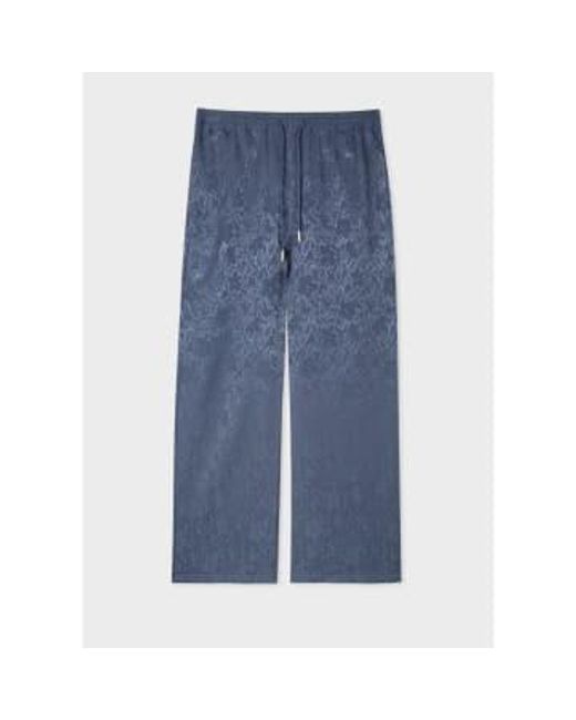 Paul Smith Blue Navy Elasticated Floral Waist Trousers 14