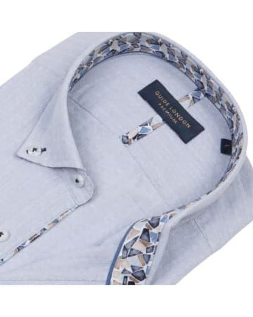 Guide London Blue Linen Blend Short Sleeve Shirt for men