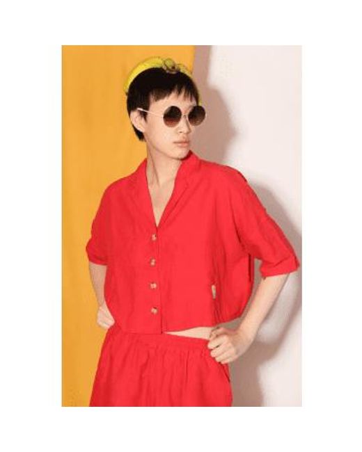 L.F.Markey Red L.f Maxim Linen Vermillion Shirt S/m