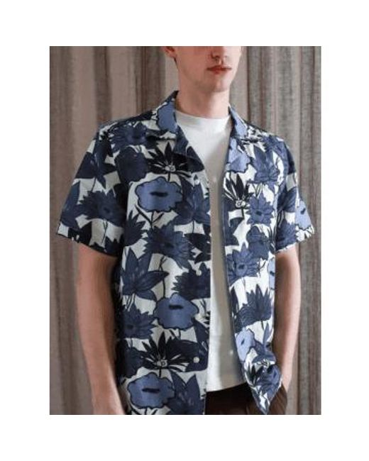Selleck Ss Shirt Flower Collage Print In Navy Iris From di Far Afield in Blue da Uomo